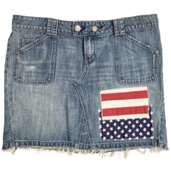 AMERICAN EAGLE Refashioned Upcycled Distressed Denim Jean Skirt - Women's 12 - Picture 1 of 4